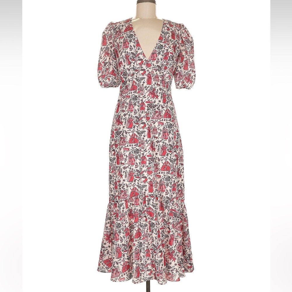 RHODE “Ester” Midi Dress in Romance Pink Plunge Neckline Size 8 Fits Small 4 6